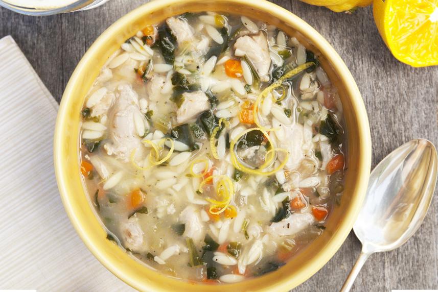 Bowl of orzo chicken soup