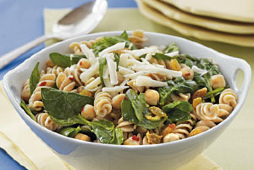 Lemony Fusilli with Chickpeas, Raisins, and Spinach