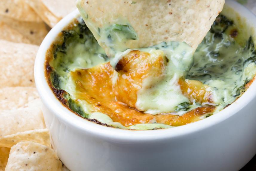 Photo: Hot Spinach Artichoke Dip with tortilla chips