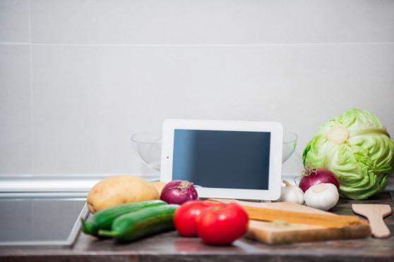 Photo: Colorful vegetables on a food scale